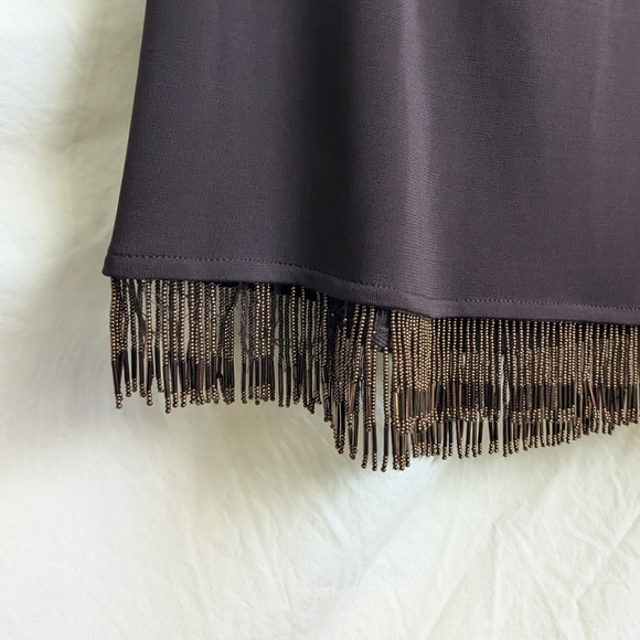 Y2K Chocolate Brown Beaded Fringe Halter Stretch Fitted Midi Dress 10 Deadstock - Picture 2 of 5